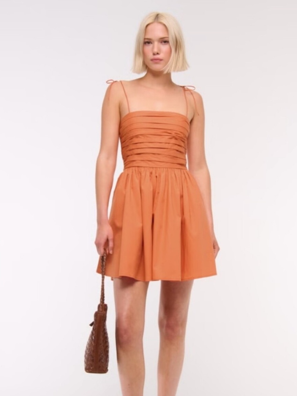 Abercrombie & Fitch Emerson Tie-Strap Mini Dress in Melon/Orange